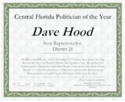 DaveHood / Certificate: Central Fla Poliytician of the Year / Headline Surfer