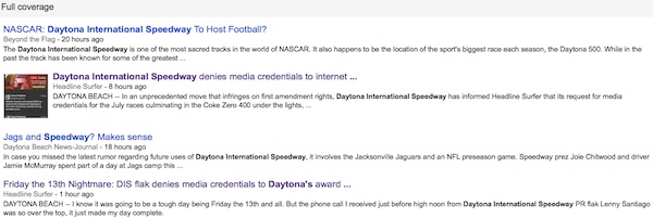 Daytona International Speedway denied new media credentials / Headline Surfer®