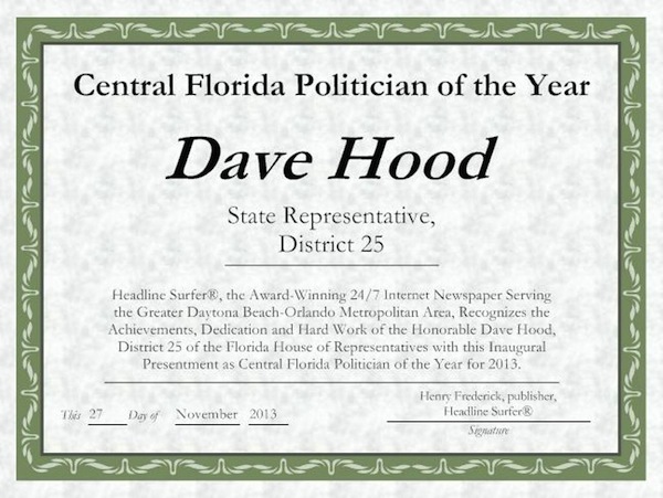 Dave Hood, Central Florida Politician of the Year / Headline Surfer®