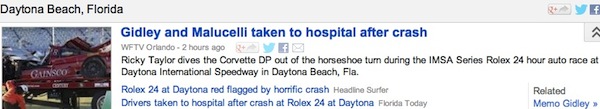 Headline Surfer among the leaders in breaking news on Rolex 24 crash in Daytona / Headline Surfer®