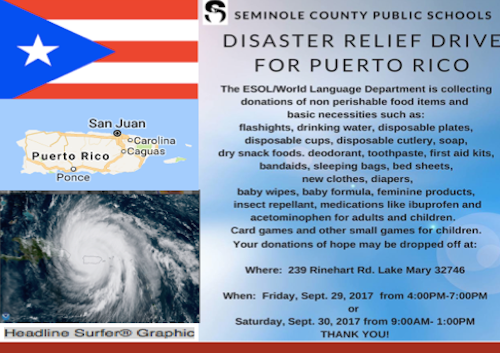 Seminole County School District holding relief drive for Puerto Rico / Headline Surfer