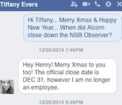 Tiffany Evers, then-editor, confiirms closing of the monthly Observer newspaper / Headline Surfer®