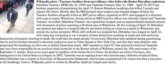 Tsarnaev Brothers update / Headline Surfer