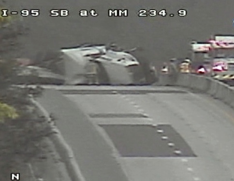 I-95 crash from DOT camera hows over-turned rig in Oak Hill, FL / Headline Surfer®