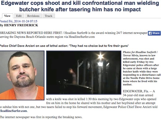 Edgewater cops gunning down man wins 1st place award / Headline Surfer®