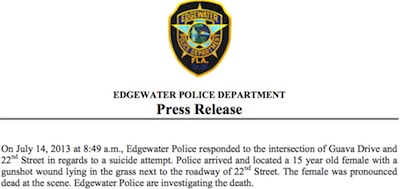 Edgewater police press relrase on teen suicide / Headline Surfer