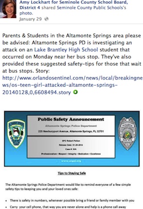 Seminole County School Board member Amy Lockhsrt uses social media to communicate with parents on school safety / Headline Surfer®