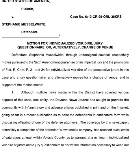 Attorney's Richard Klugh's motion for individual void dire or change of venue / Headline Surfer®