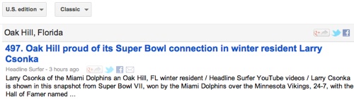 Top 500 story tops Google directory for Oak Hill / Headline Surfer