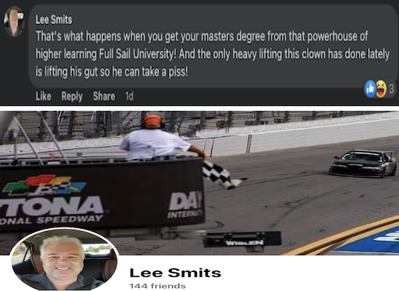 Lee Smits of Daytona with a vulgar Facebook comment / Headlne Surfer