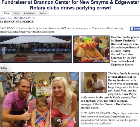 2013 coverage of the NSB/Edgewater fundraiser was far more positive without interference from Robert Lott / Headline Surfer®