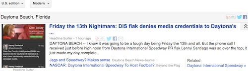 Daytona International Speedway denies media credentials to internet newspaper / Headline Surfer®