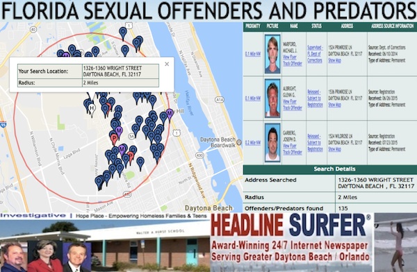 Sex offenders living within 2 miles of Hurst School in Daytona Beach numbers 135 / Headline Surfer®