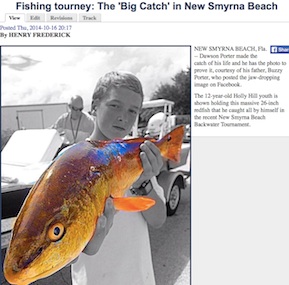 Dawson Porter's 'Big Catch' in New Smyrna Beach, FL, seen around the world online / Headline Surfer® 