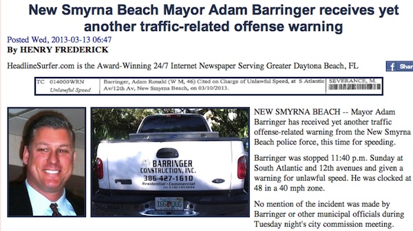 New Smyrna Beach Mayor Adam Barringer has a spotty driving record / Headline Surfer