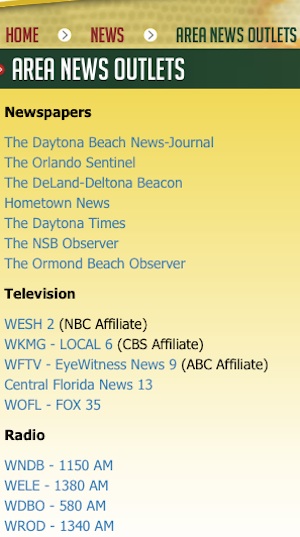 Area news outlets listed on Volusia County's sheriff site now excludes the internet news outlet / Headline Surfer®