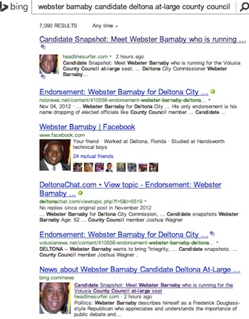 Webster Barnaby in Bing search engine / Headline Surfer®