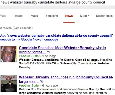 Werbster Barnaby tops google search for at-large campaign / Headline Surfer®