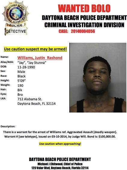 Justin Williams is wanted in connection with two shootings by  Daytona cops / Headline Surfer®