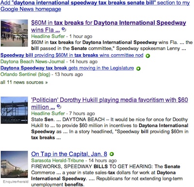 Internet newspaper's story on Daytona Speedway tops in Google search engine / Headline Surfer®