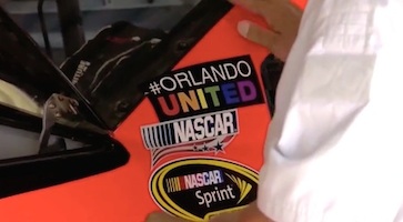 #OrlandoUnited decal affixed to race car at Daytona / Headline Surfer