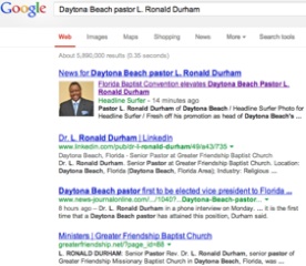 Rev L. Ronald Durham in Google search engines / Headline Surfer