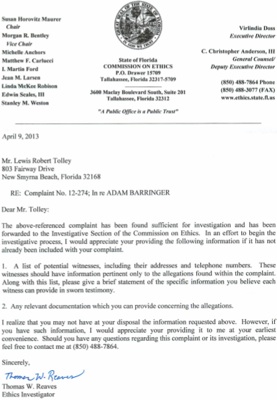 Florida Ethics complaint moving forward against Mayor Adam Barringer / Headline Surfer