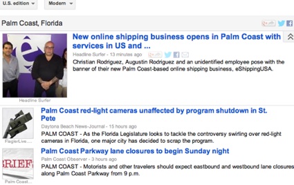 eShippingUSA story goes to top of Google News for Palm Coast, FL / Headline Surfer®