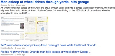 Coverage of man crashing into garage / Headline Surfer