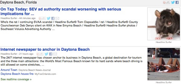 Internet newspaper stories routinely highlight on online news directories in greater Daytona Beach / Headline Surfer®