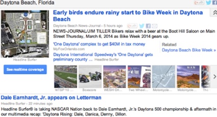 Dale Earnhardt. Jr. Letterman appearance story trending in Google news directory for Daytona / Headline Surfer®