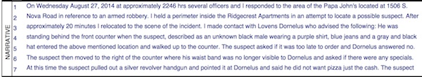 Daytona Beach Papa John's armed robbery police narrative / Headline Surfer®