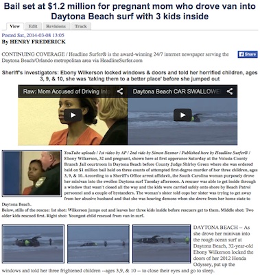 Woman driving SUV into Daytona Beach suef with kids inside wins 1st place breaking news award / Headline Surfer®