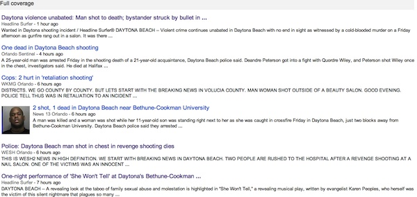 Daytona gunshot murder trending online / Headline Surfer®