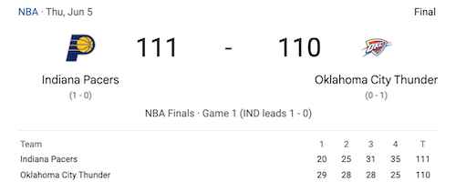 NBA Finals Game 1 Score / Headline Surfer