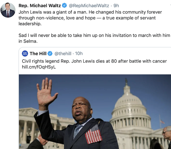 Congressman Michael Waltz tweets on death of John Lewis / Headline Surfer
